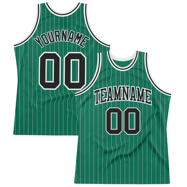 Custom Kelly Green White Pinstripe Black Authentic Basketball Jersey