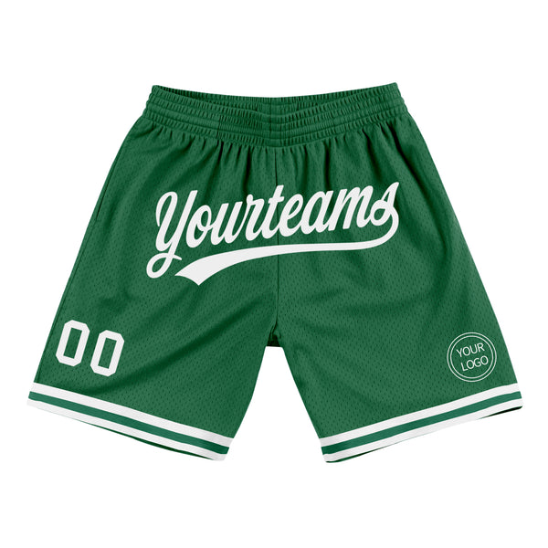 Custom Kelly Green White Authentic Throwback Basketball Shorts