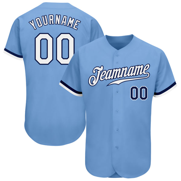 Custom Light Blue White-Navy Authentic Baseball Jersey