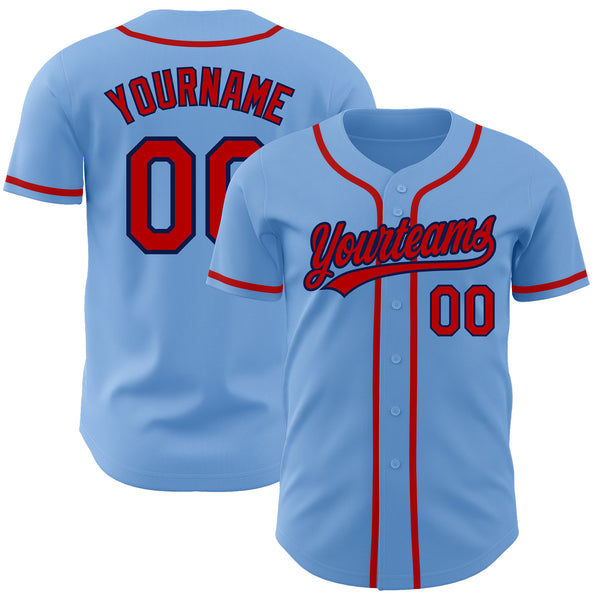 Custom Light Blue Red-Navy Authentic Baseball Jersey