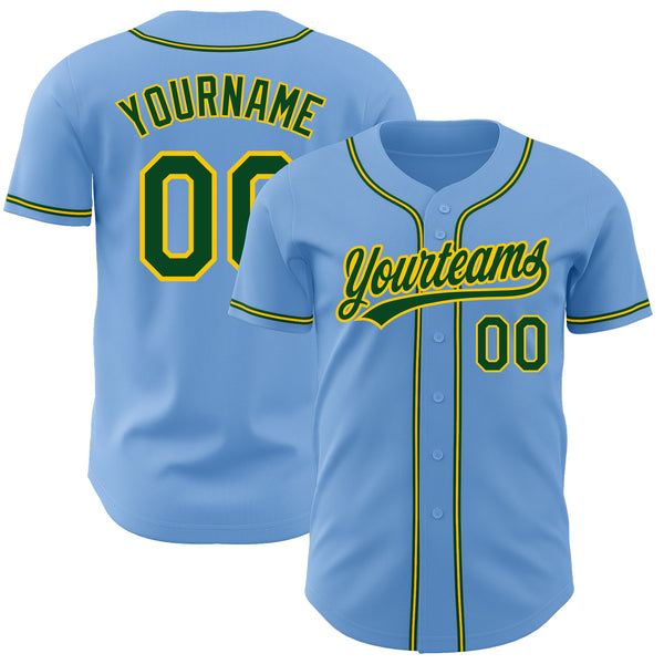 Custom Light Blue Green-Gold Authentic Baseball Jersey