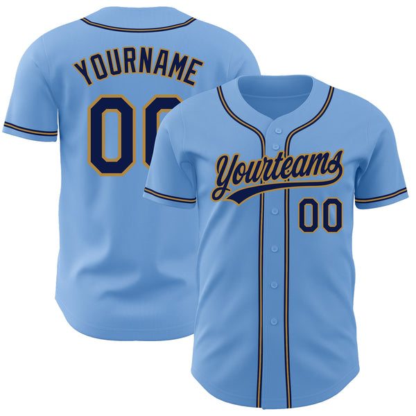 Custom Light Blue Navy-Old Gold Authentic Baseball Jersey