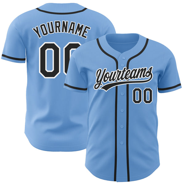 Custom Light Blue Black-White Authentic Baseball Jersey