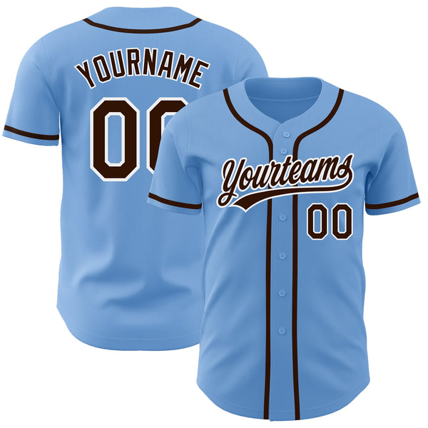 Custom Light Blue Brown-White Authentic Baseball Jersey