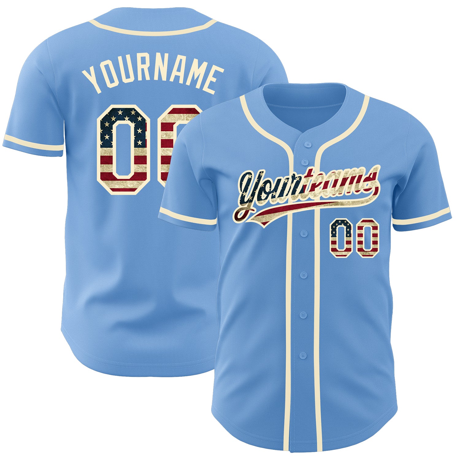 Custom Light Blue Vintage USA Flag-Cream Authentic Baseball Jersey