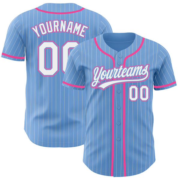 Custom Light Blue White Pinstripe Pink Authentic Baseball Jersey