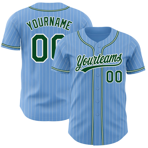 Custom Light Blue White Pinstripe Green Authentic Baseball Jersey