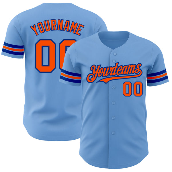 Custom Light Blue Orange-Royal Authentic Baseball Jersey