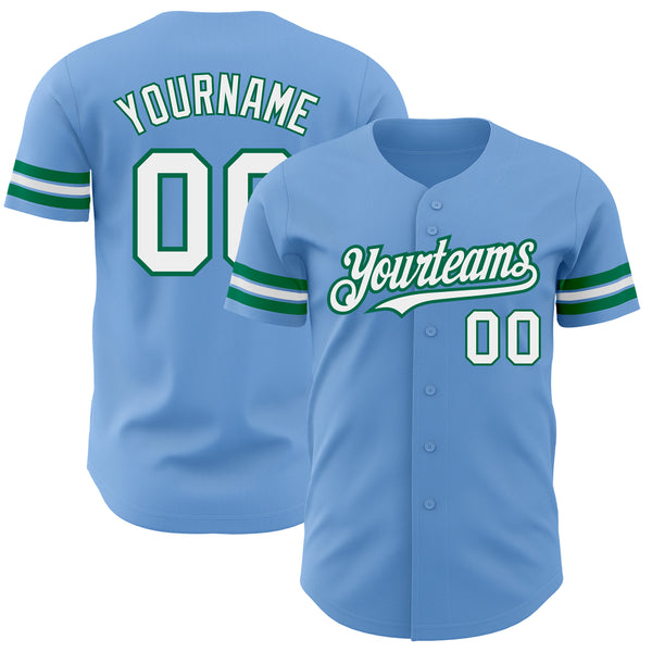 Custom Light Blue White-Kelly Green Authentic Baseball Jersey