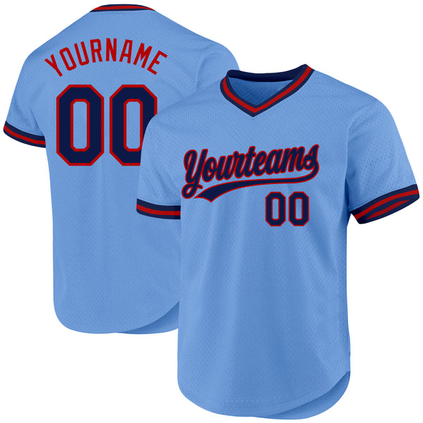 Custom Light Blue Navy-Red Authentic Throwback Baseball Jersey