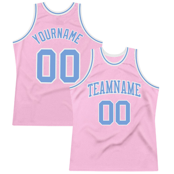 Custom Light Pink Light Blue-White Authentic Throwback Basketball Jersey