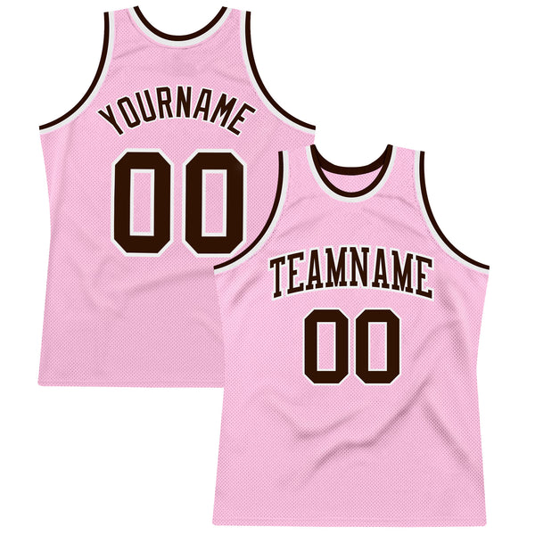 Custom Light Pink Brown-White Authentic Throwback Basketball Jersey