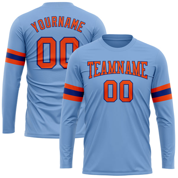 Custom Light Blue Orange-Royal Long Sleeve Performance T-Shirt