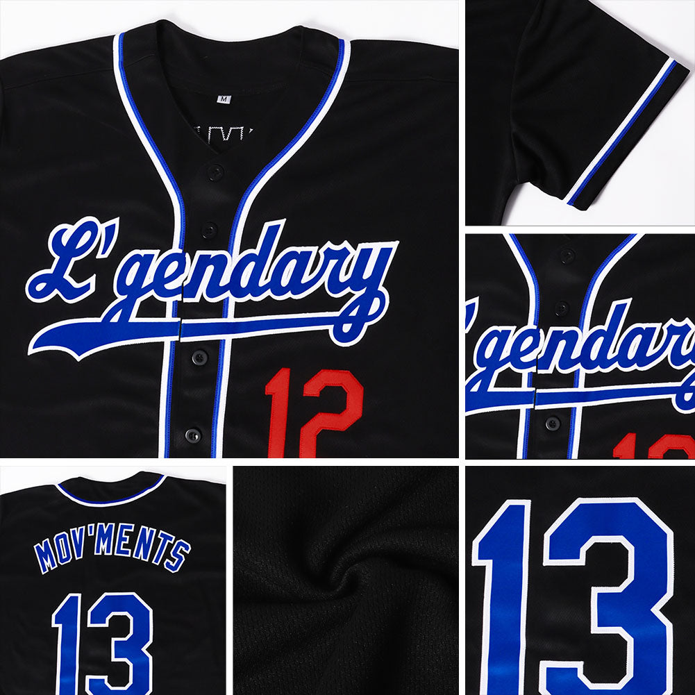 Custom Black Royal-Red Authentic Baseball Jersey