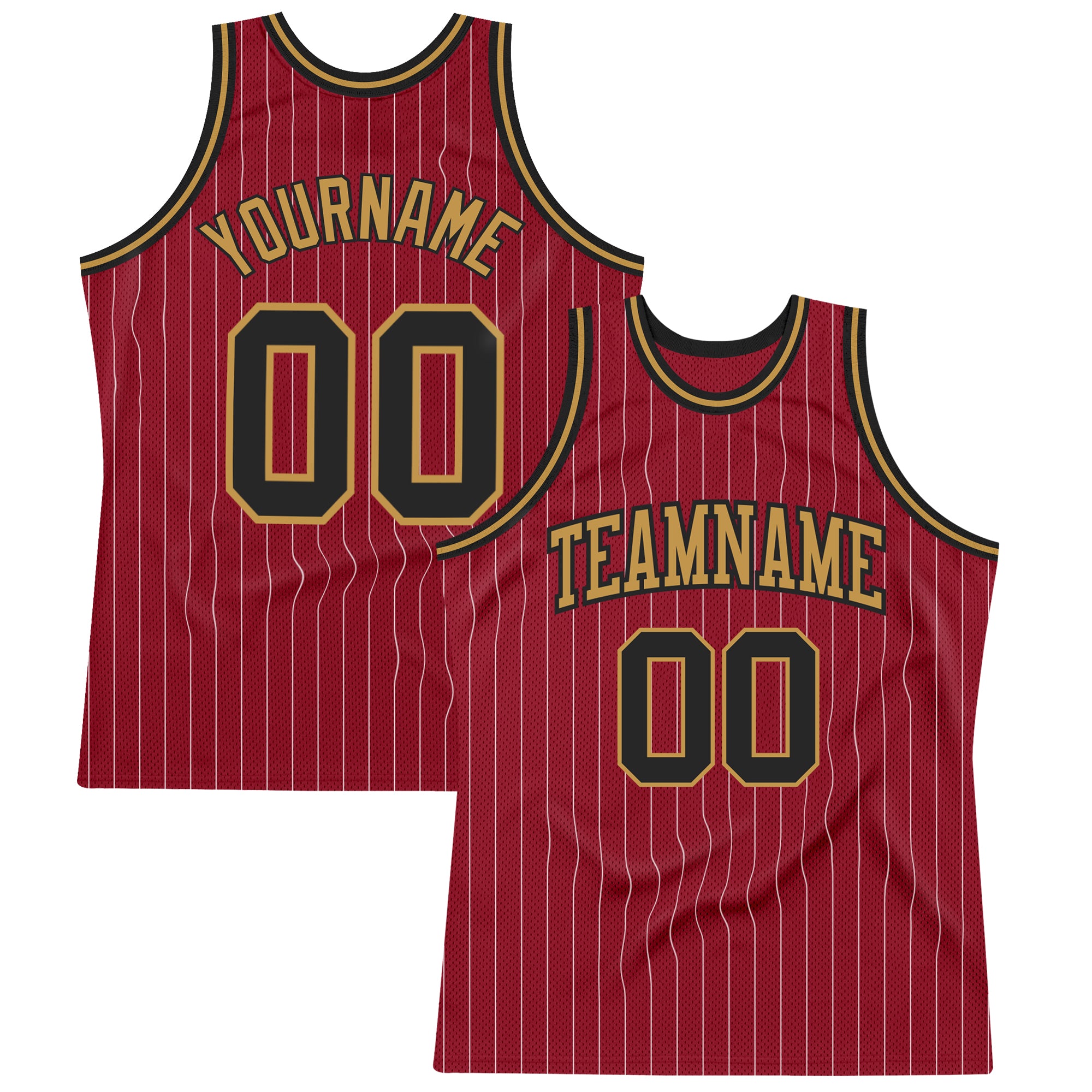 Custom Maroon White Pinstripe Black-Old Gold Authentic Basketball ...