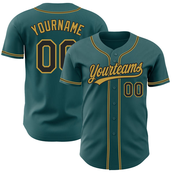 Custom Midnight Green Black-Old Gold Authentic Baseball Jersey