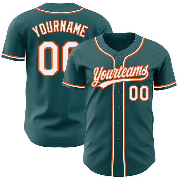 Custom Midnight Green White-Orange Authentic Baseball Jersey