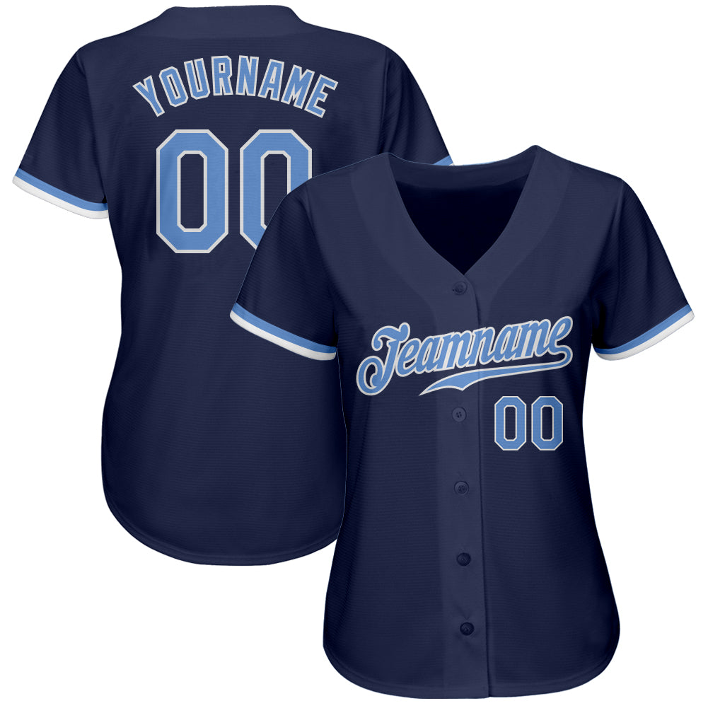 Custom Navy Light Blue-White Authentic Baseball Jersey