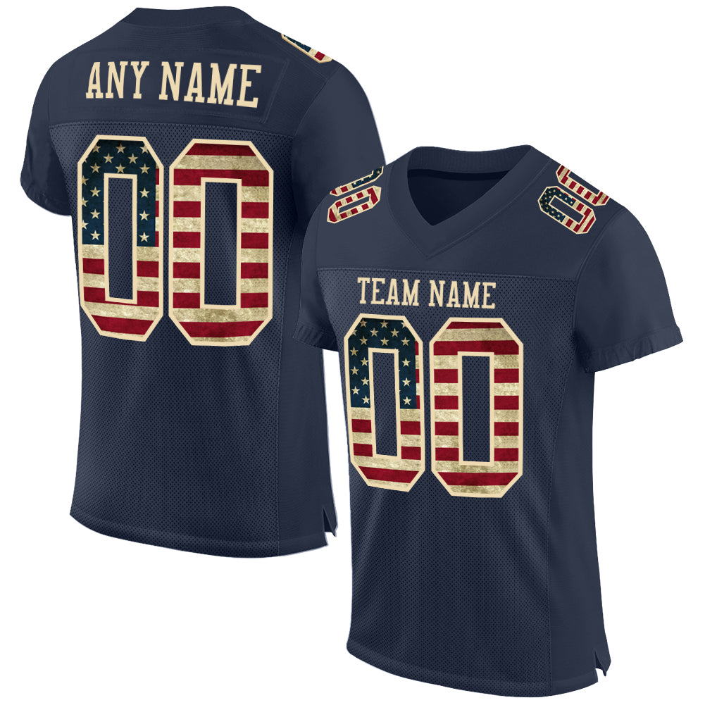 Custom Navy Vintage USA Flag-Cream Mesh Authentic Football Jersey