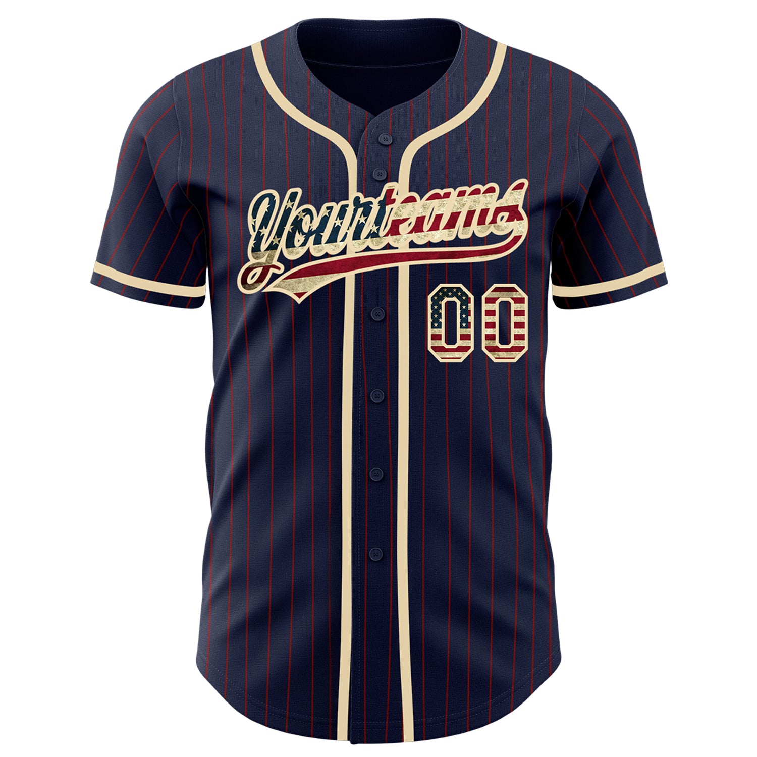 Custom Navy Red Pinstripe Vintage USA Flag-City Cream Authentic Baseball Jersey