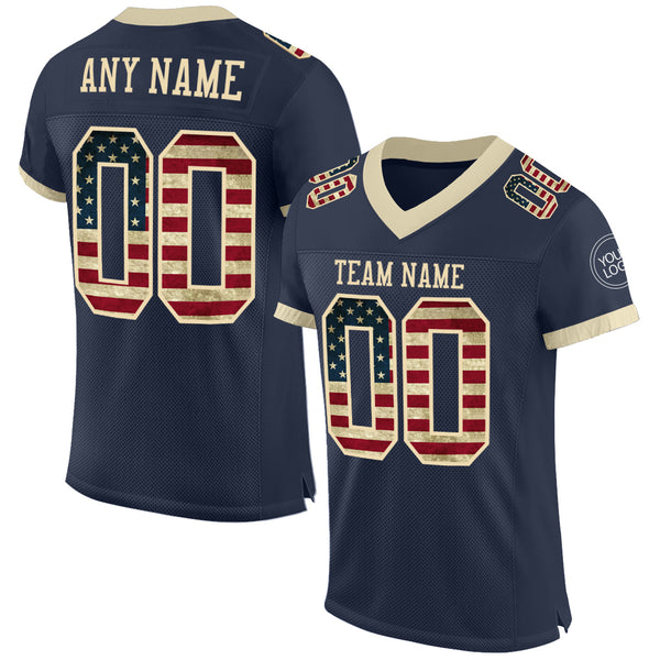 Custom Navy Vintage USA Flag-Cream Mesh Authentic Football Jersey