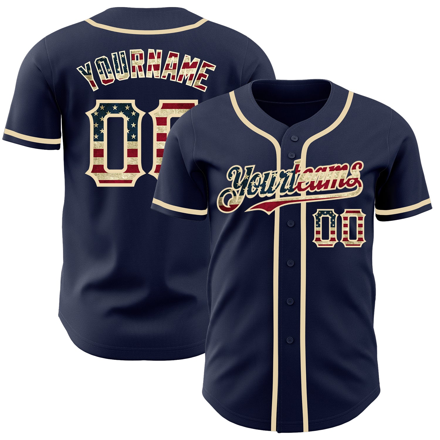 Custom Navy Vintage USA Flag-Cream Authentic Baseball Jersey