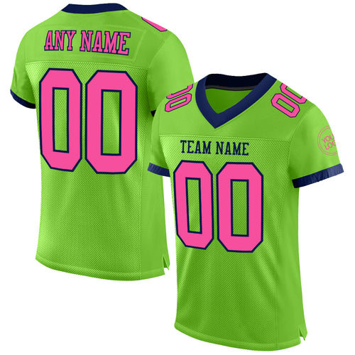 Custom Neon Green Pink-Navy Mesh Authentic Football Jersey Discount