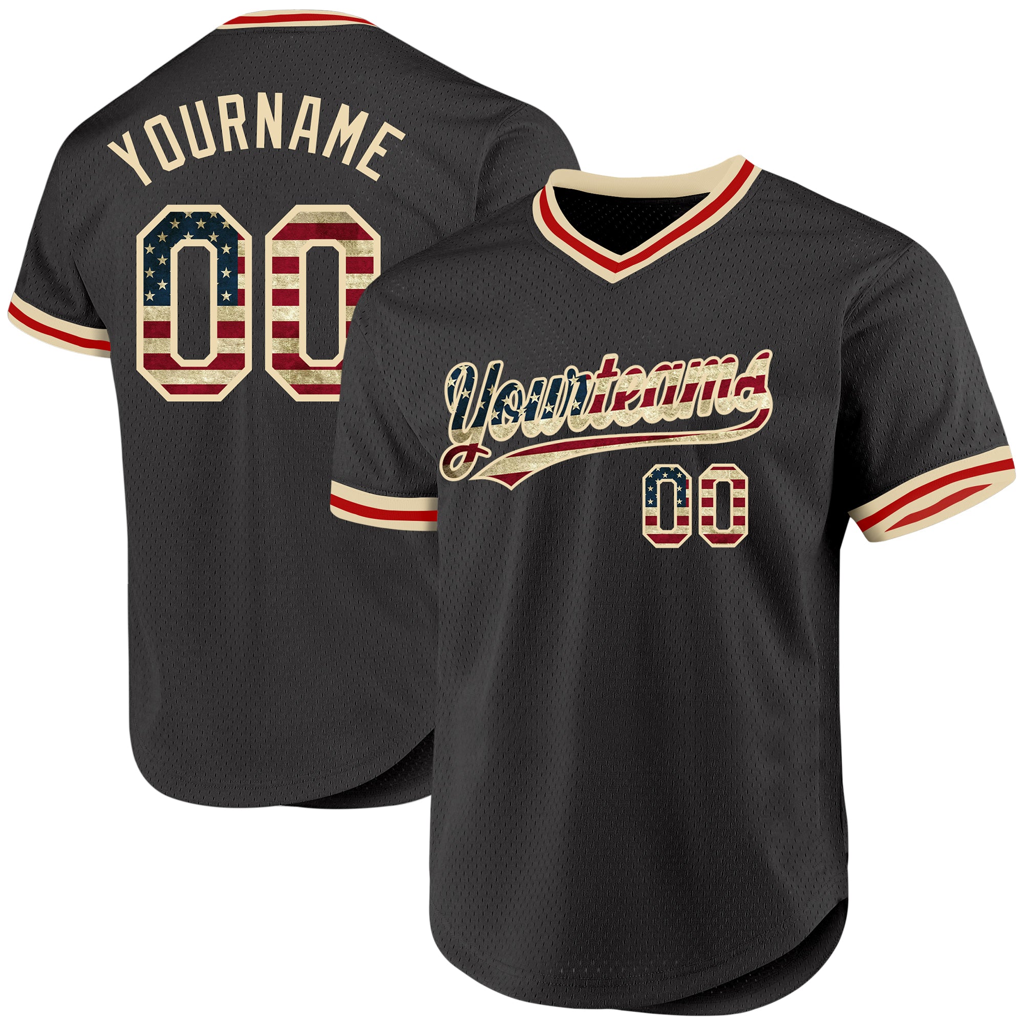 Custom Olive Vintage USA Flag Cream-Red Authentic Throwback Salute To Service Baseball Jersey