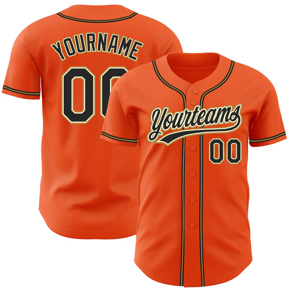 Custom Orange Black Cream-Old Gold Authentic Baseball Jersey