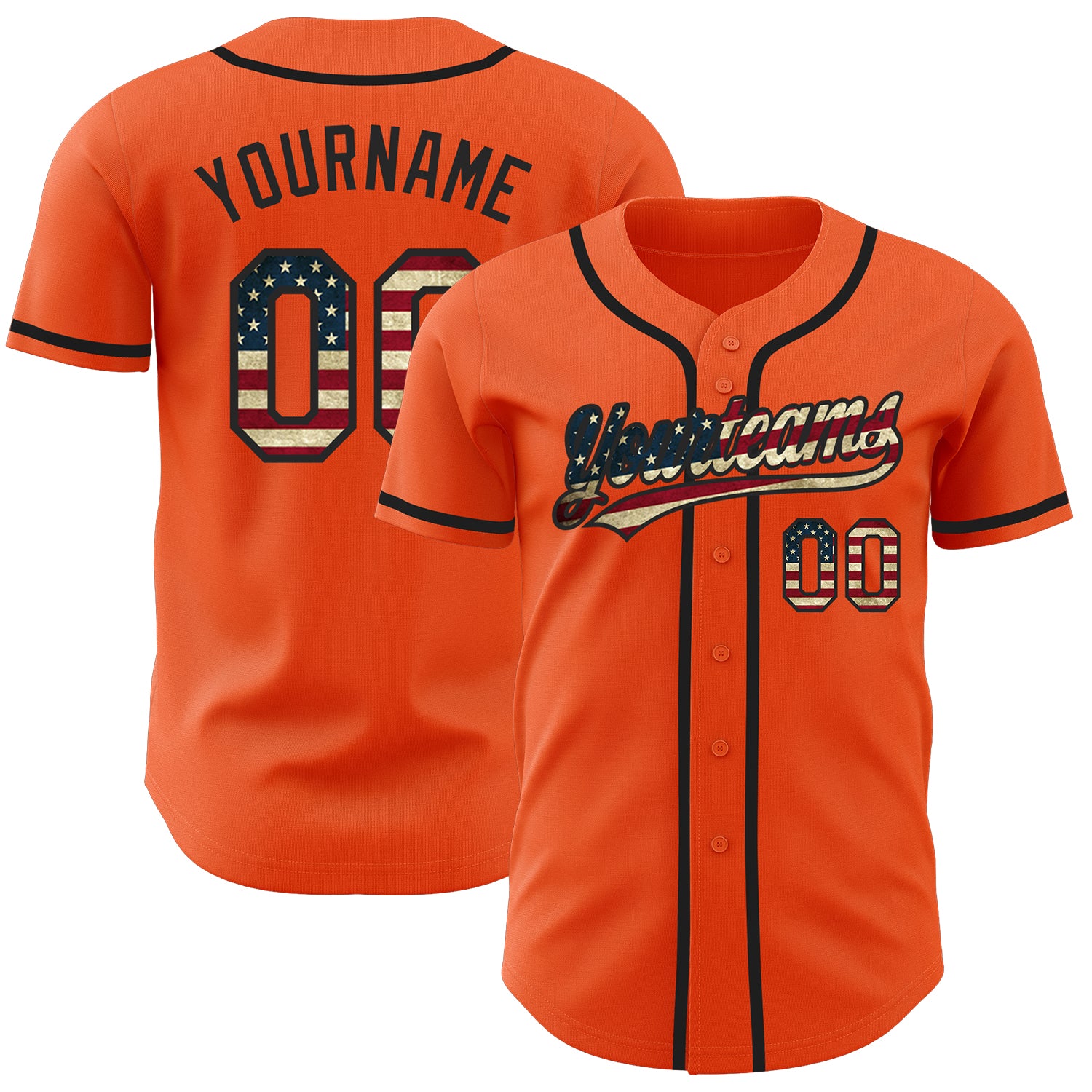 Custom Orange Vintage USA Flag-Black Authentic Baseball Jersey