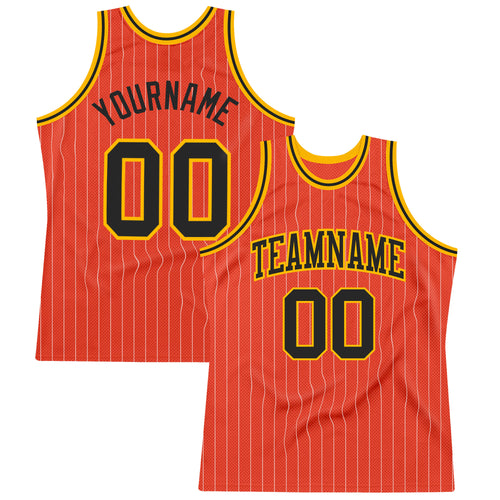 Custom Black White Pinstripe Gold-White Authentic Basketball Jersey Discount