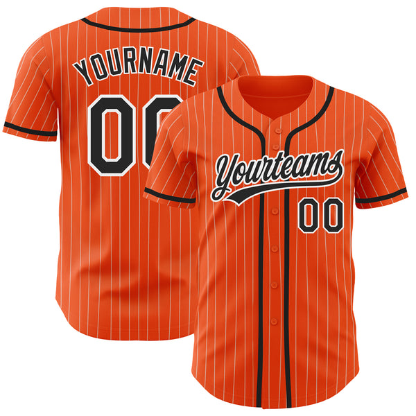 Custom Orange White Pinstripe Black Authentic Baseball Jersey