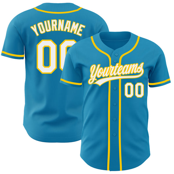 Custom Panther Blue White-Yellow Authentic Baseball Jersey