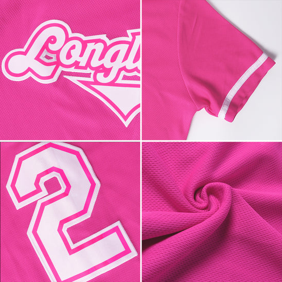 Custom Pink Pink-Light Blue Authentic Baseball Jersey