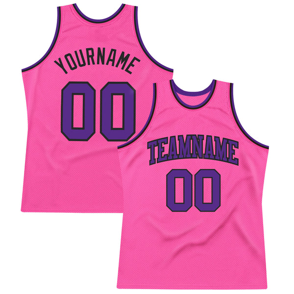 Custom Pink Purple-Black Authentic Throwback Basketball Jersey