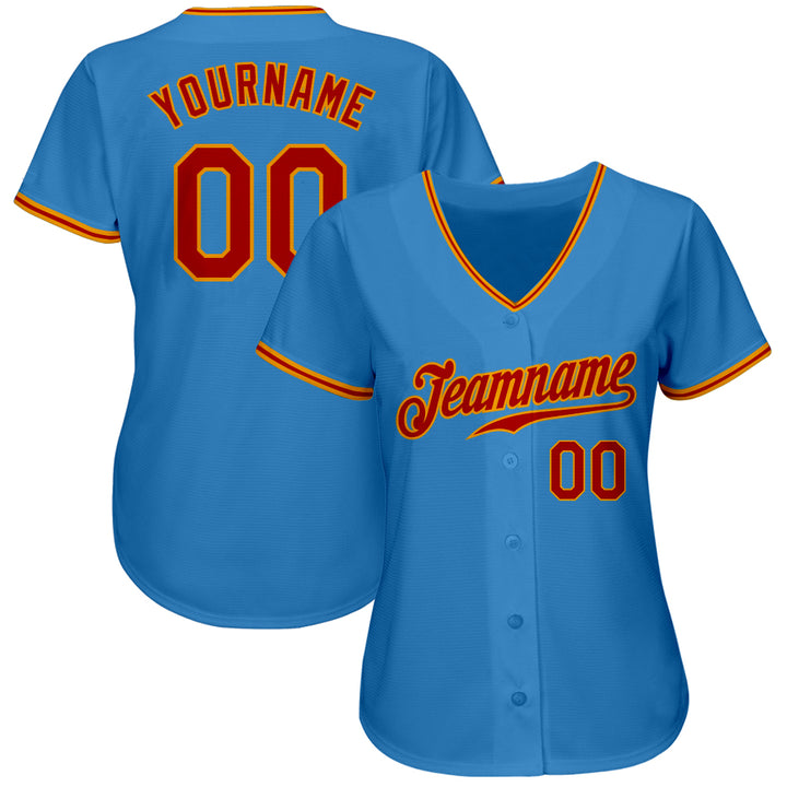 Custom Powder Blue Red-Gold Authentic Baseball Jersey Men's Size:S