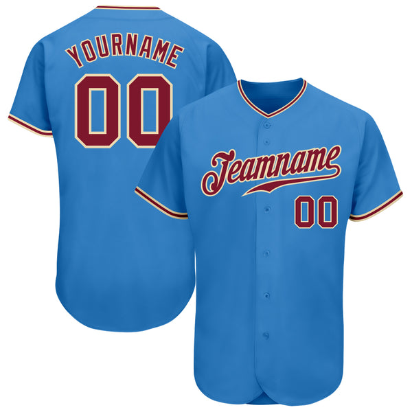 Custom Powder Blue Crimson-City Cream Authentic Baseball Jersey