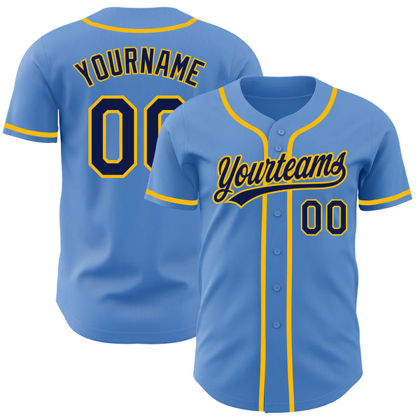 Custom Powder Blue Navy-Gold Authentic Baseball Jersey