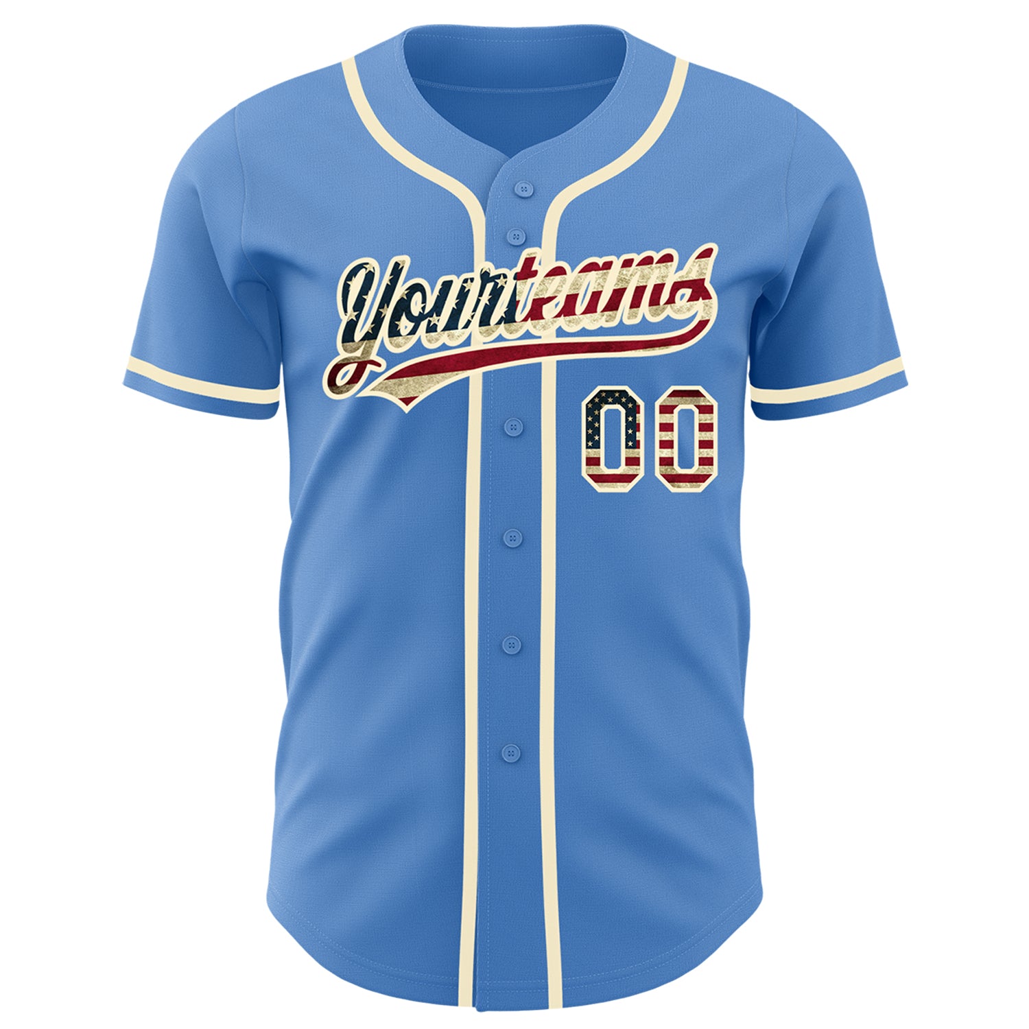 Custom Powder Blue Vintage USA Flag-Cream Authentic Baseball Jersey