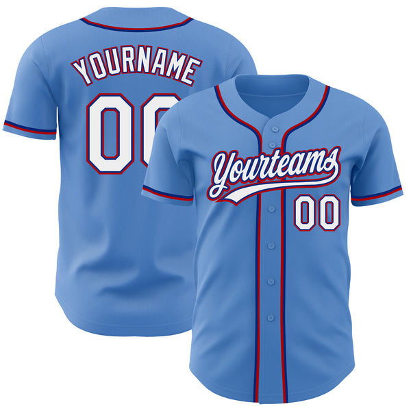 Custom Powder Blue White Royal-Red Authentic Baseball Jersey