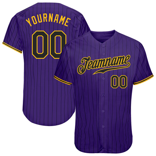 Custom Team Gold Baseball Authentic White Purple Strip Jersey Purple