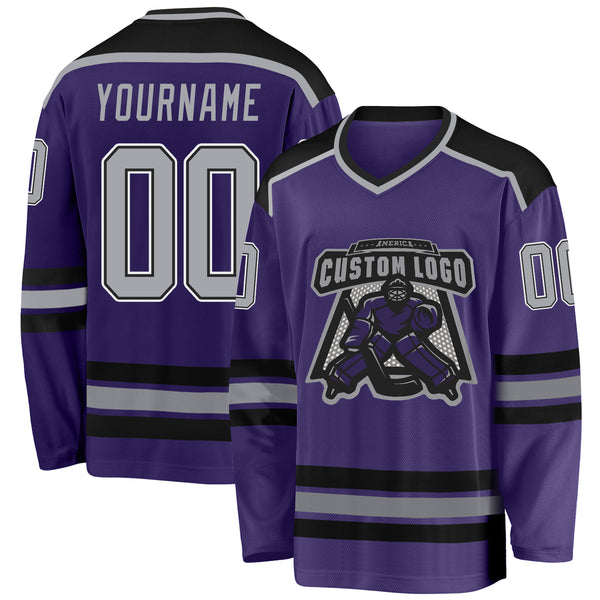 Custom Purple Gray Black-White Hockey Jersey