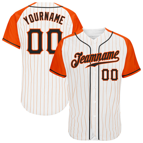 Custom White Orange Pinstripe Black-Orange Authentic Raglan Sleeves Baseball Jersey