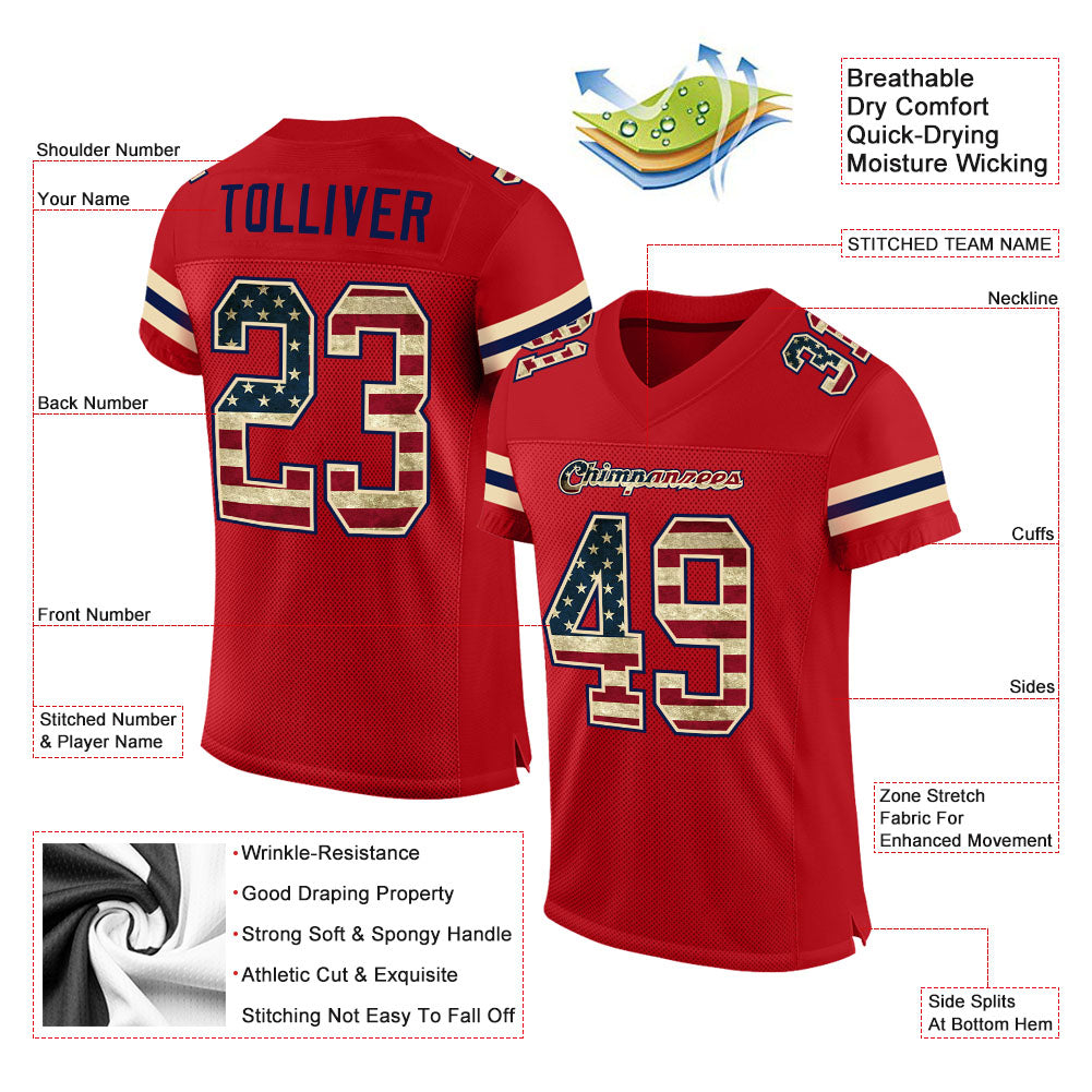 Custom Red Vintage USA Flag-Cream Mesh Authentic Football Jersey