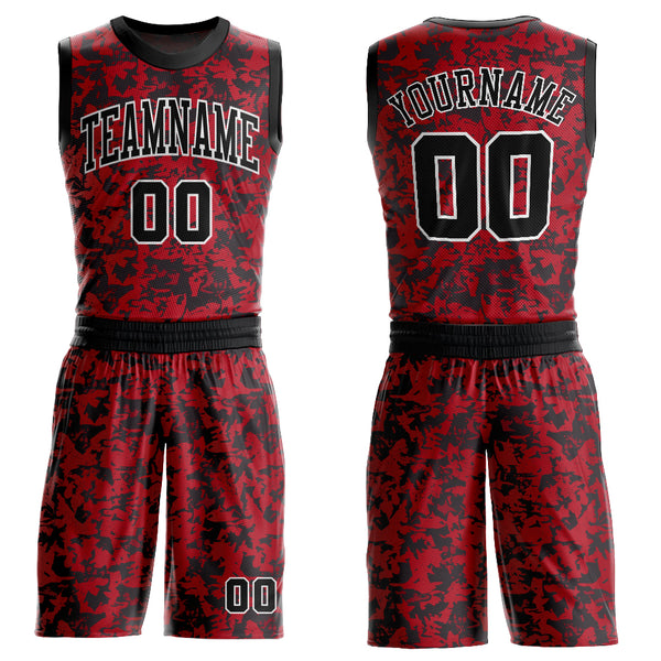 Custom Red Black-White Round Neck Sublimation Basketball Suit Jersey