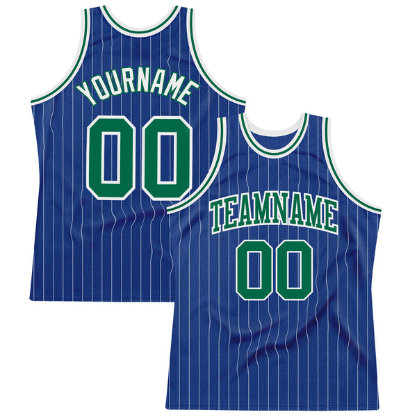 Custom Royal White Pinstripe Kelly Green-White Authentic Basketball Jersey