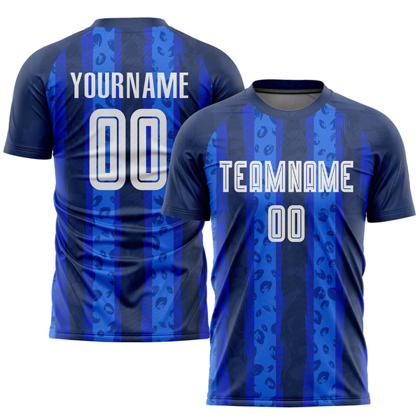 Custom Navy White-Royal Away Sublimation Soccer Uniform Jersey