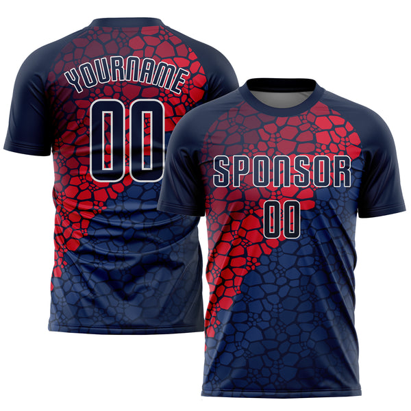 Custom Navy Navy-Red Sublimation Soccer Uniform Jersey