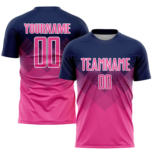 Custom Navy Pink-White Sublimation Soccer Uniform Jersey