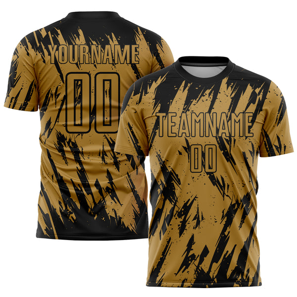 Custom Old Gold Black Sublimation Soccer Uniform Jersey